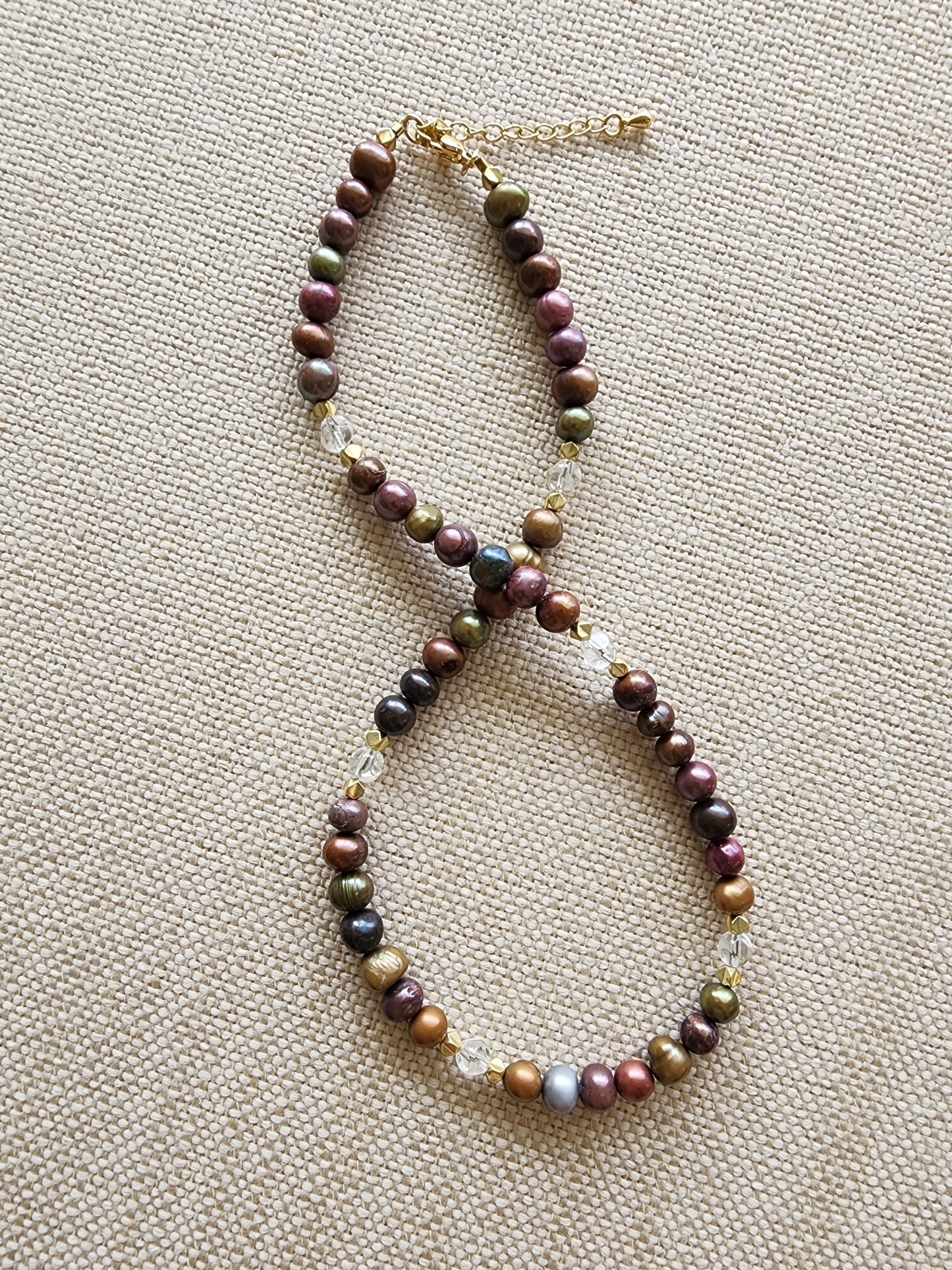 Pearl and glass adjustable necklace